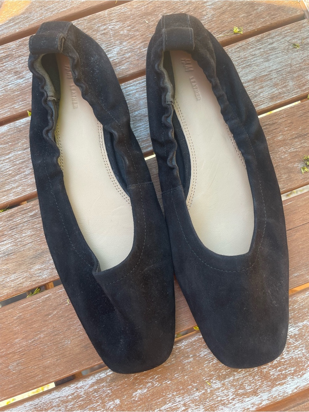 H&M Black Suede Elasticized Ballet Flats
